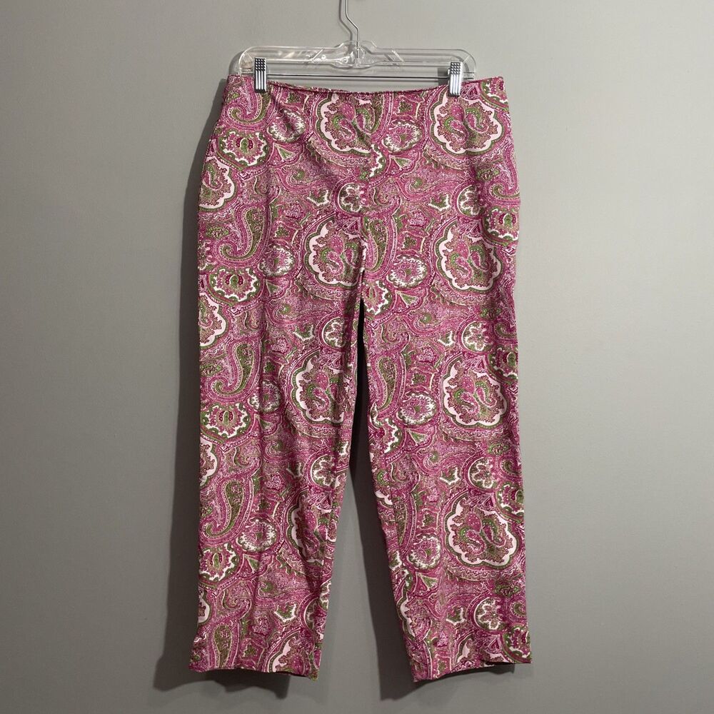Talbots Women’s Pink Paisley Print Side Zip Pants Sz 10 Classic Fit Preppy Boho
